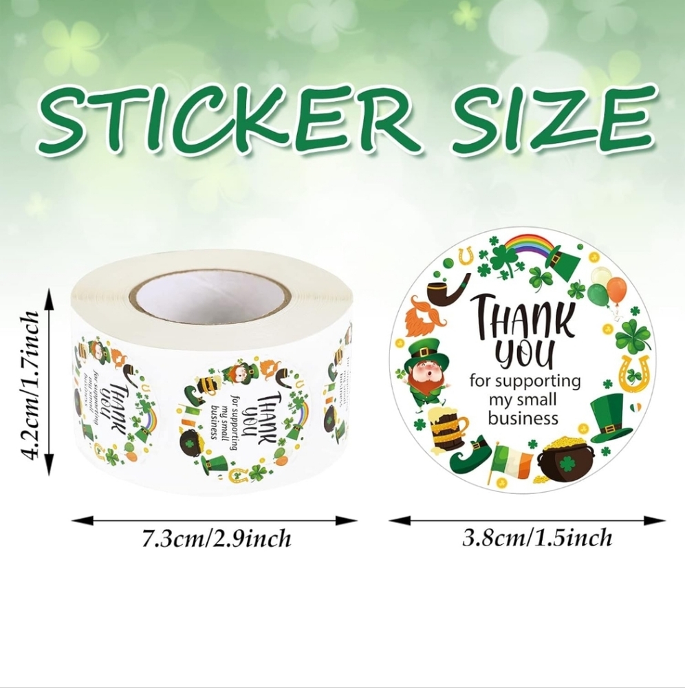 50 ct 1.5" St. Patrick's Day Thank You Supporting Stickers Shamrock Hat - Picture 4 of 10
